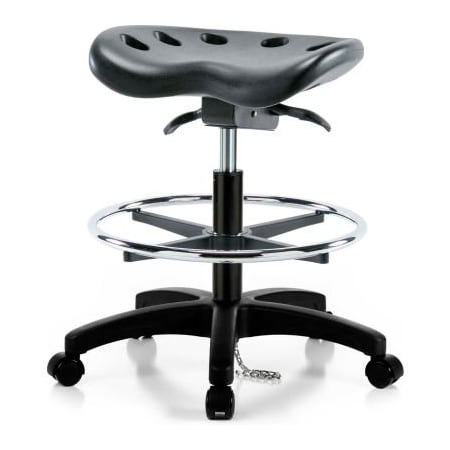 E Com Interion ESD Polyurethane Tractor Stool W/ Foot Ring & Seat Tilt - Black w/ Black Base GT827FESD